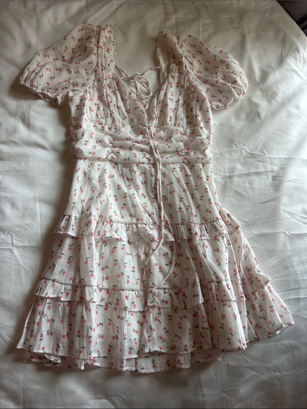 HYFVE White Mini Dress with Pink Floral Print
